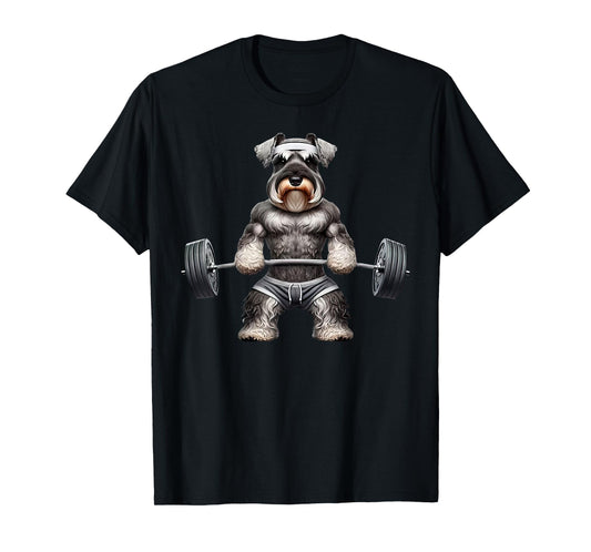 Dog Schnauzer Gym Deadlift Weightlifting Fitness Gym Workout T-Shirt