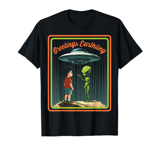 Vintage Child Game Horror, Dark Humor Greetings Earthling T-Shirt