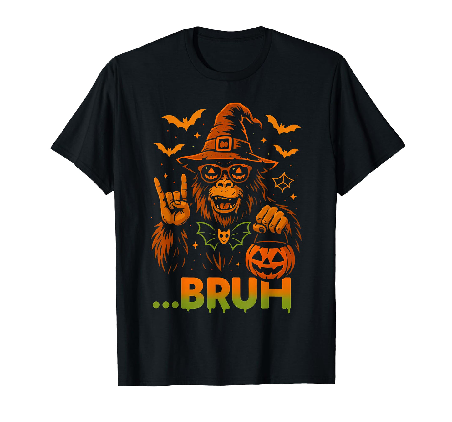 Funny Witch Sasquatch Rock On Bruh Meme Halloween Costume T-Shirt