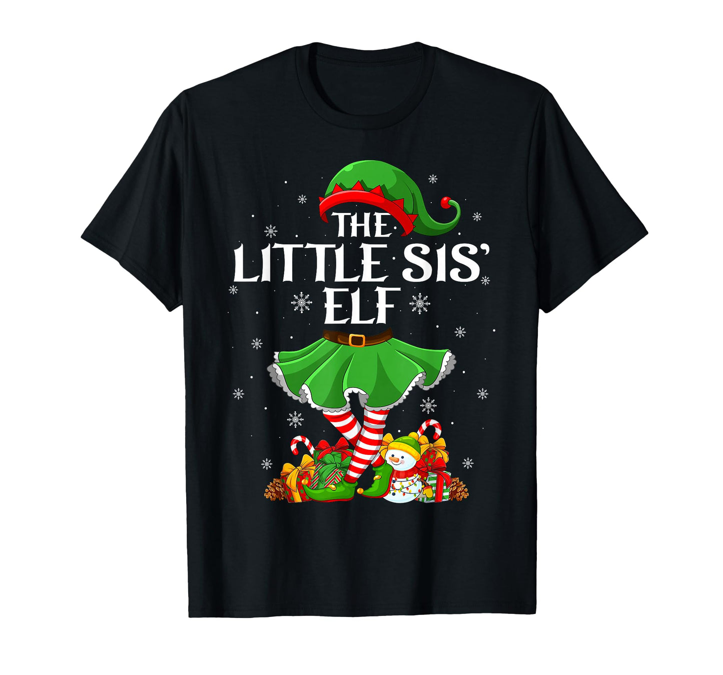 Little Sis Elf Christmas Family Elf Squad Xmas Girls Women T-Shirt