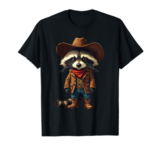Western Cowboy Raccoon Cool Funny Graphic Country Cowboy T-Shirt