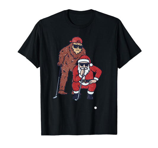 Santa Sasquatch Playing Golf Christmas Vintage Funny Xmas T-Shirt