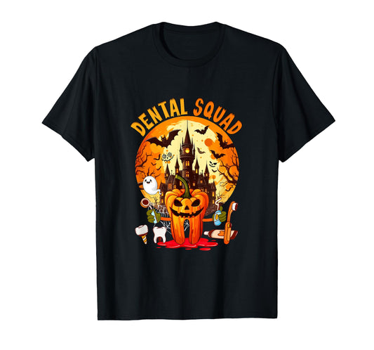 Dental Squad Halloween Dentist Tooth Horror Carved Pumpkin T-Shirt
