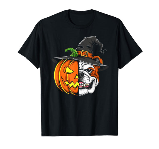 English Bulldog Pumpkin Jack O Lantern Halloween Mens Womens T-Shirt