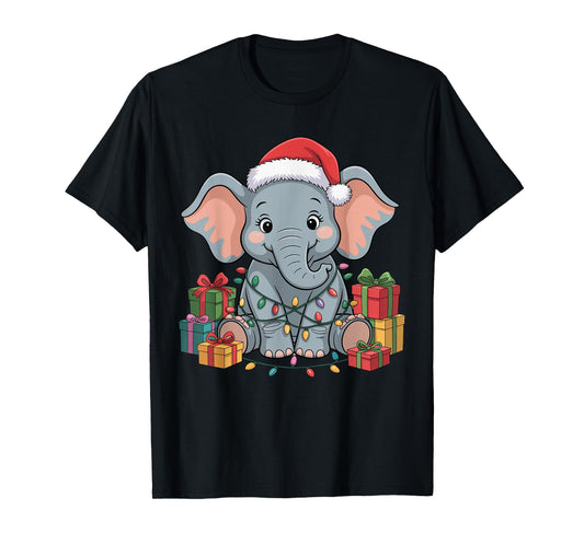 Elephant Santa Hat Christmas Design Funny Wild Animal Lovers T-Shirt