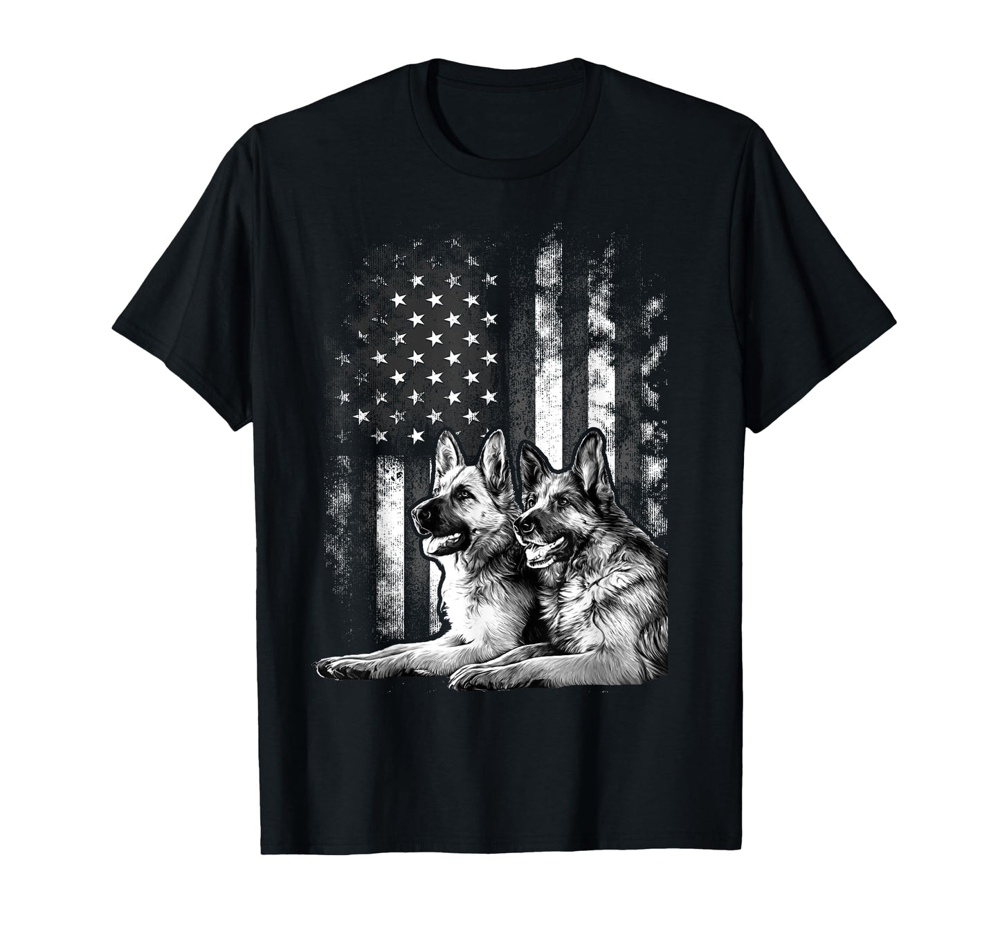 Vintage Patriotic German Shepherd American Flag 4th Of July T-Shirt