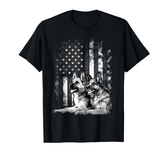 Vintage Patriotic German Shepherd American Flag 4th Of July T-Shirt