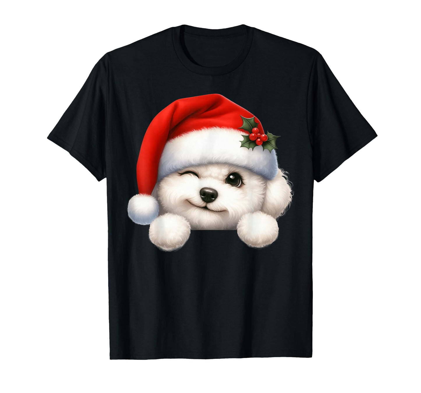 Bichon Frisé Dog Christmas Santa Hat Dog Mom Dad T-Shirt