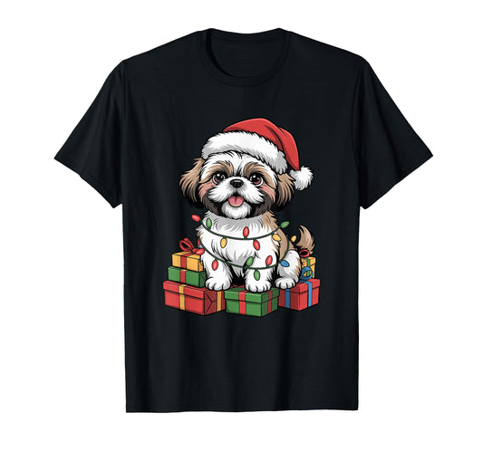 Cute Shih Tzu Santa Hat Christmas Xmas Dog Lovers Holiday T-Shirt