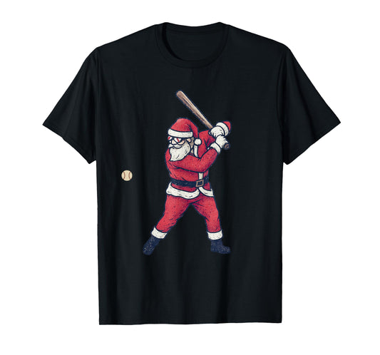 Santa Claus Playing Baseball Xmas Holiday Funny Christmas T-Shirt