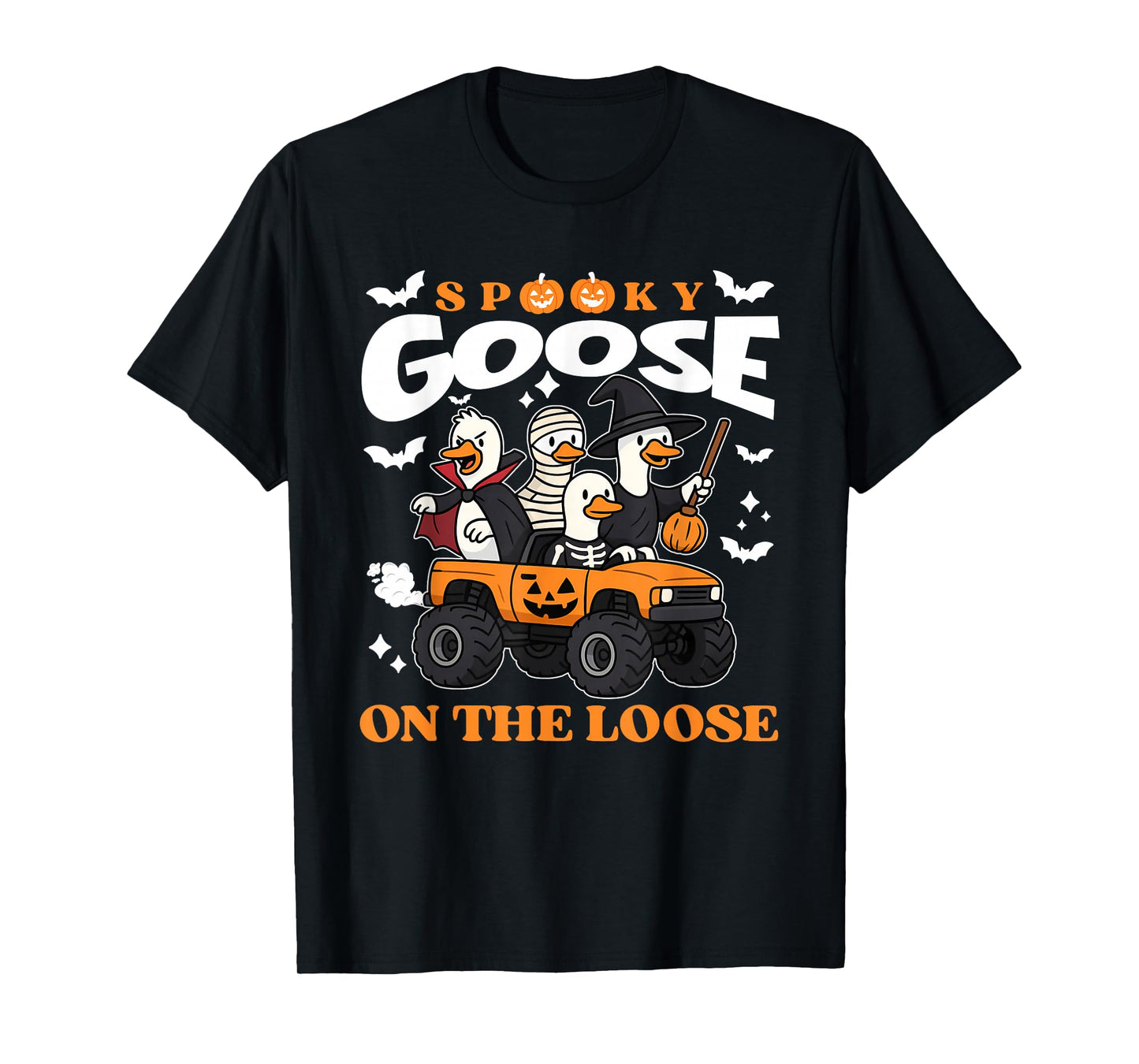 Spooky Goose On The Loose Funny Witch Skeleton Monster Truck T-Shirt