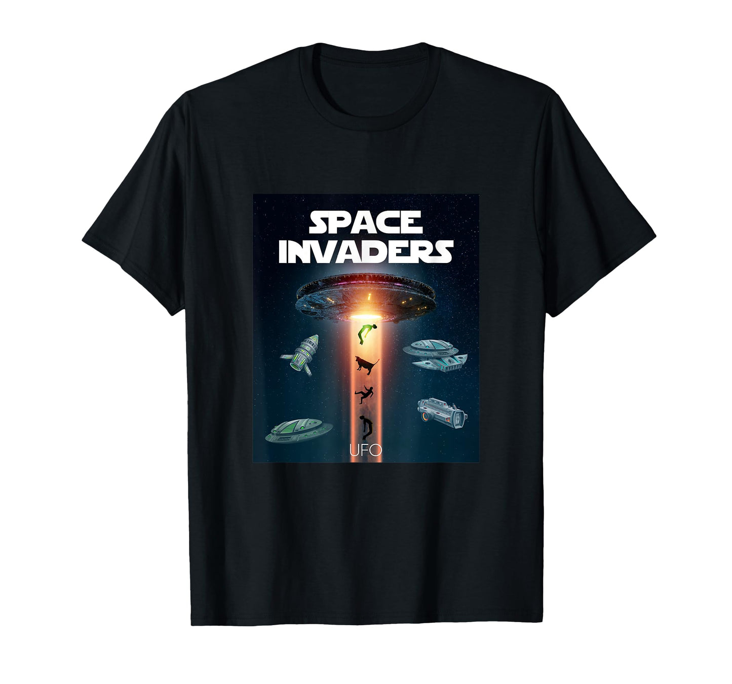 Space Invaders With UFO Aliens Spacecrafts Graphic Designs T-Shirt