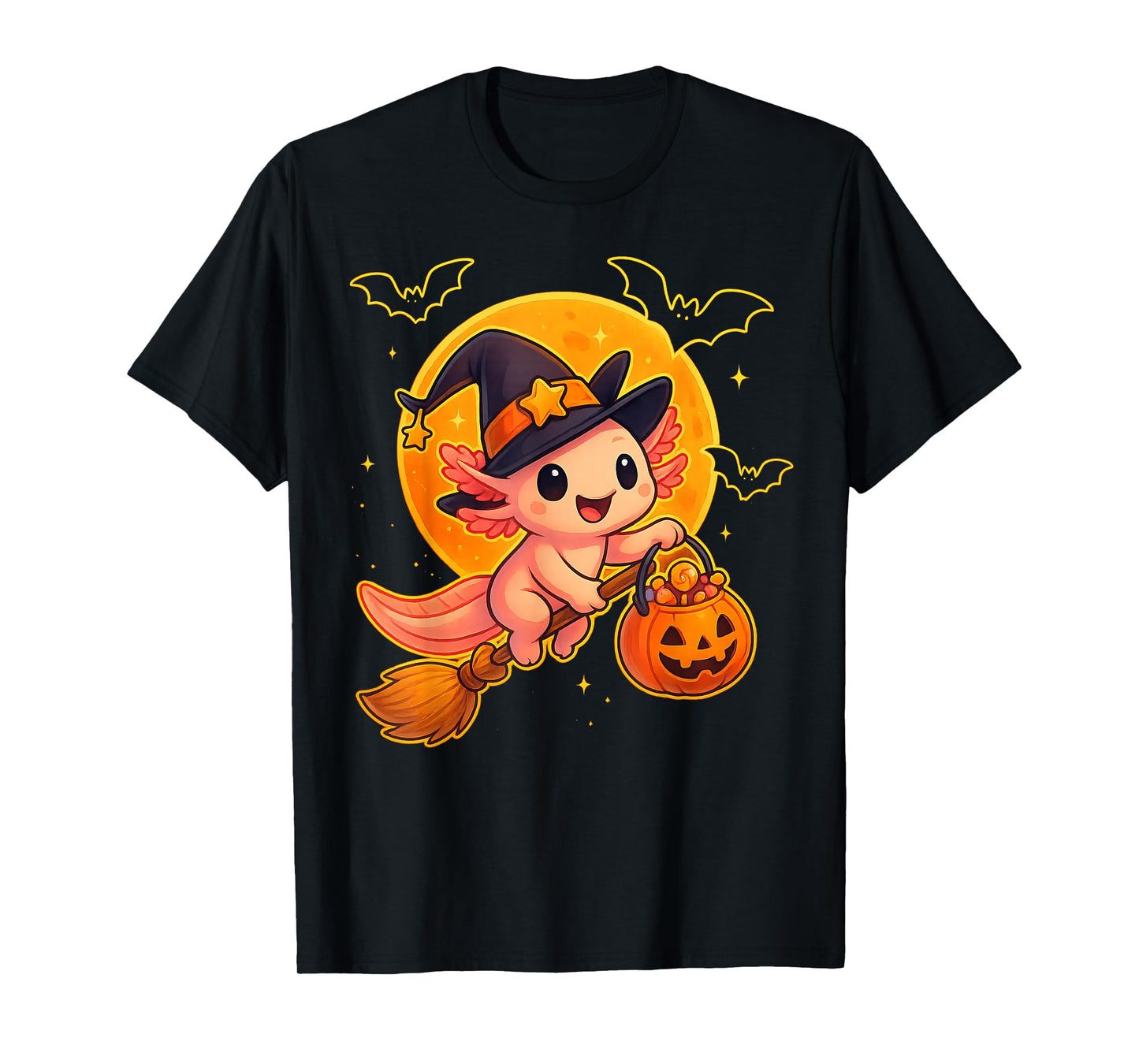 Cute Axolotl Witch Pumpkin Halloween Costume Boys Girls T-Shirt