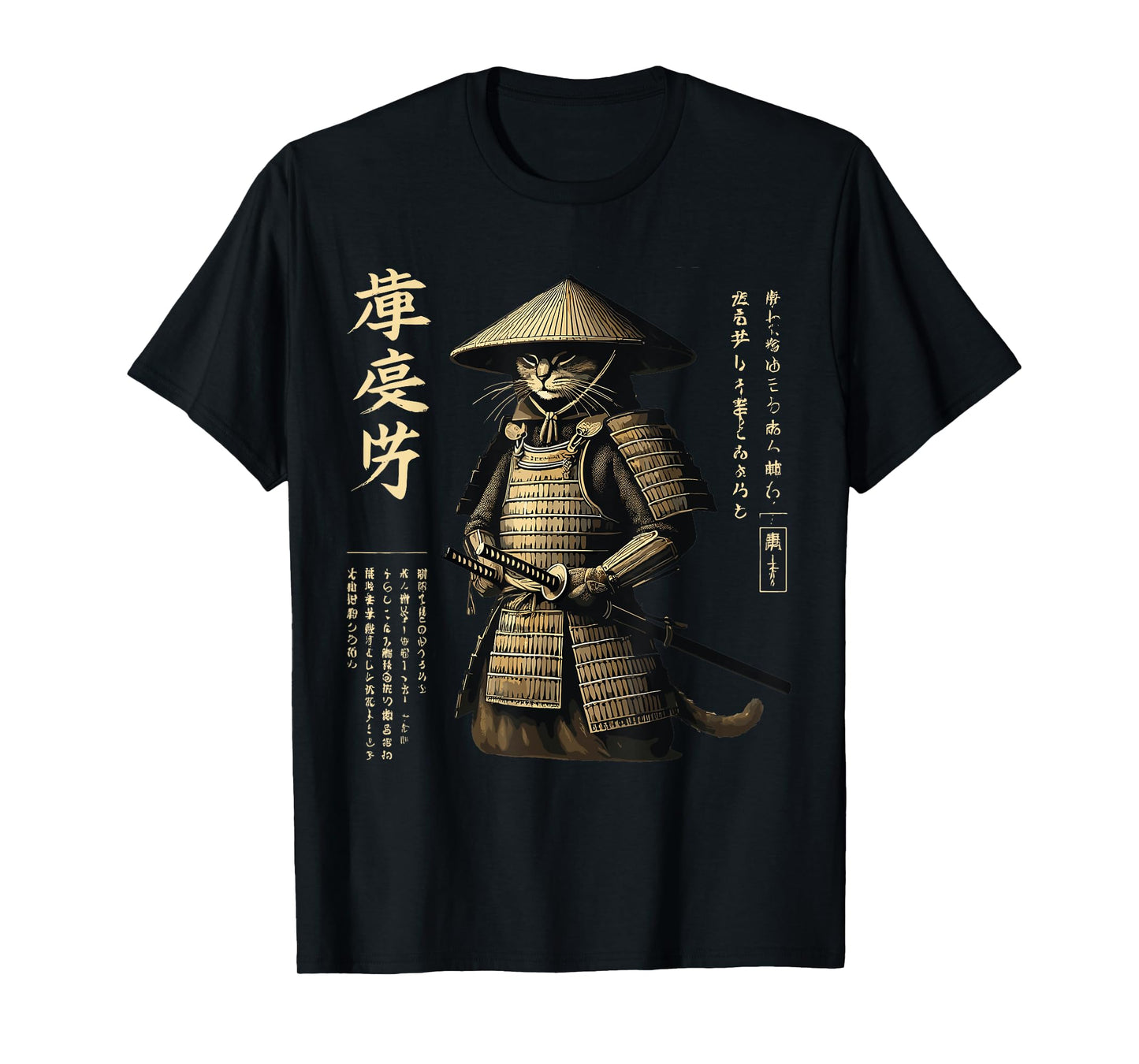 Samurai Cat Graphic Tee Warrior Vintage Japanese Art Anime Men Women Girls Kids T-Shirt