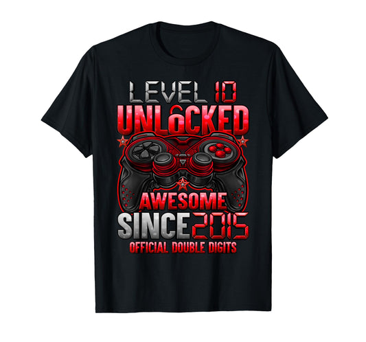 Official Double Digits Level 10 Unlocked 10th Birthday Boy T-Shirt