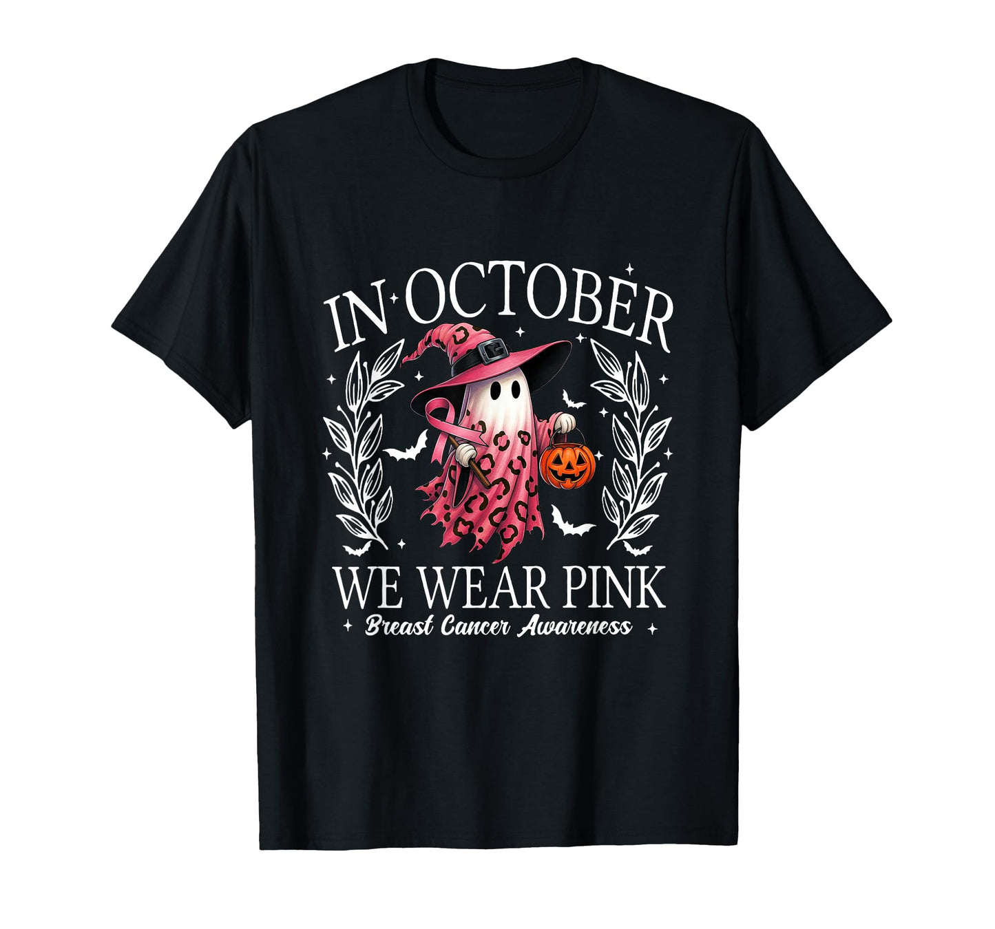 in October We Wear Pink Shirt, Breast Cancer Ghost Tee T-Shirt