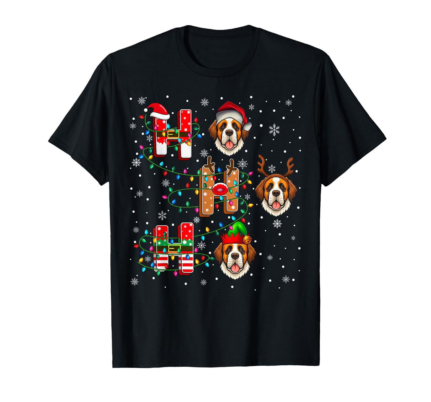 Ho Ho Ho Santa Reindeer Elf Matching Saint Bernard Dog Xmas T-Shirt