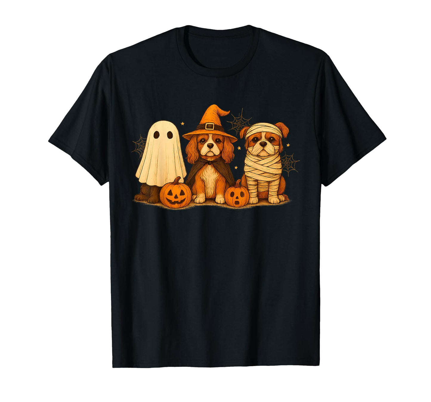 Cavalier King Charles Spaniel Witch Scary Halloween Pumpkin T-Shirt