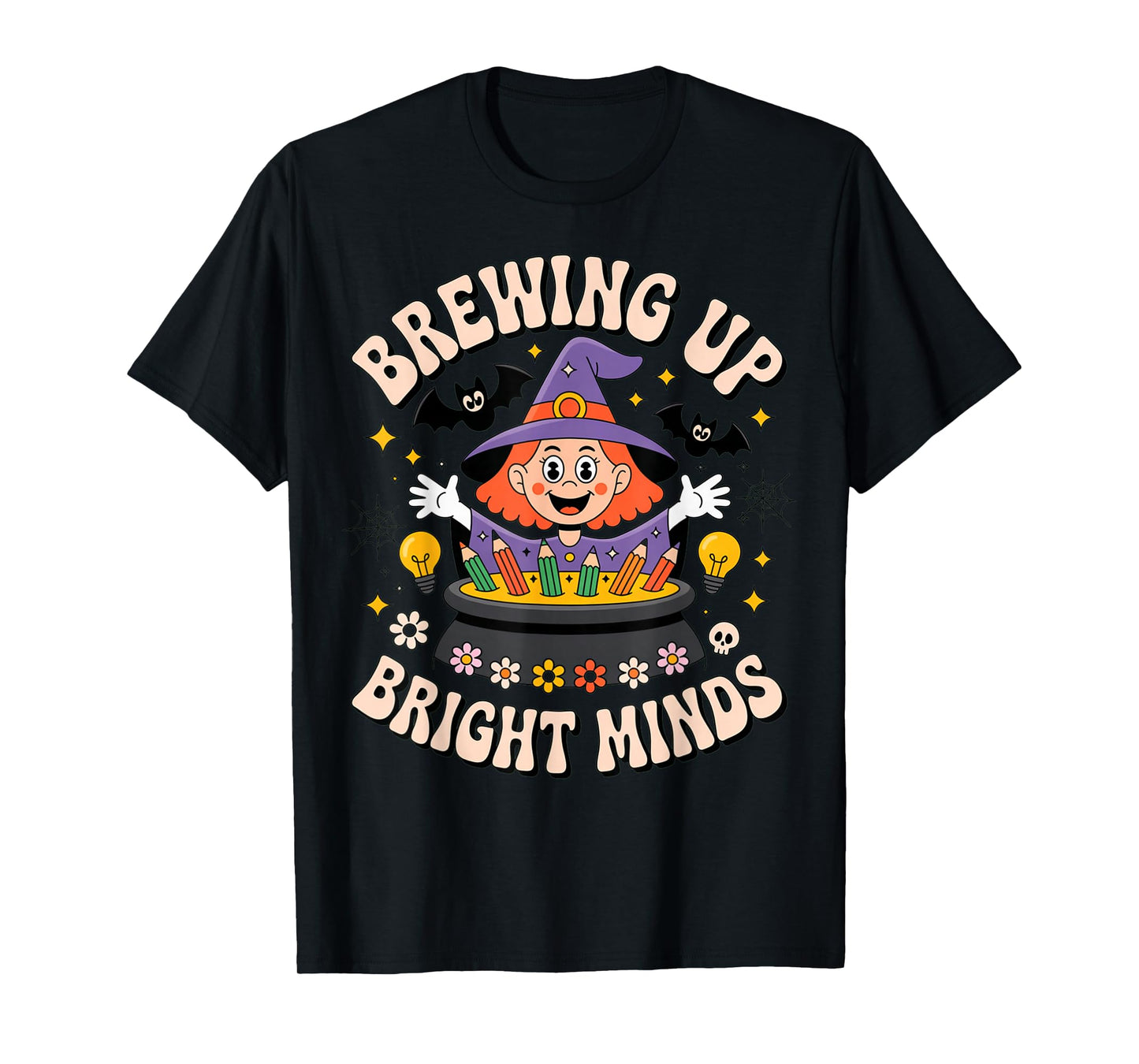 Brewing Up Bright Minds Teacher Halloween Witch T-Shirt