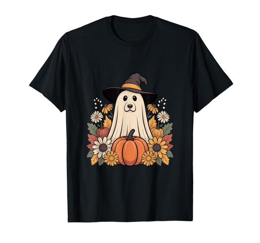 Dog Ghost with Witch Hat and Pumpkins T-Shirt