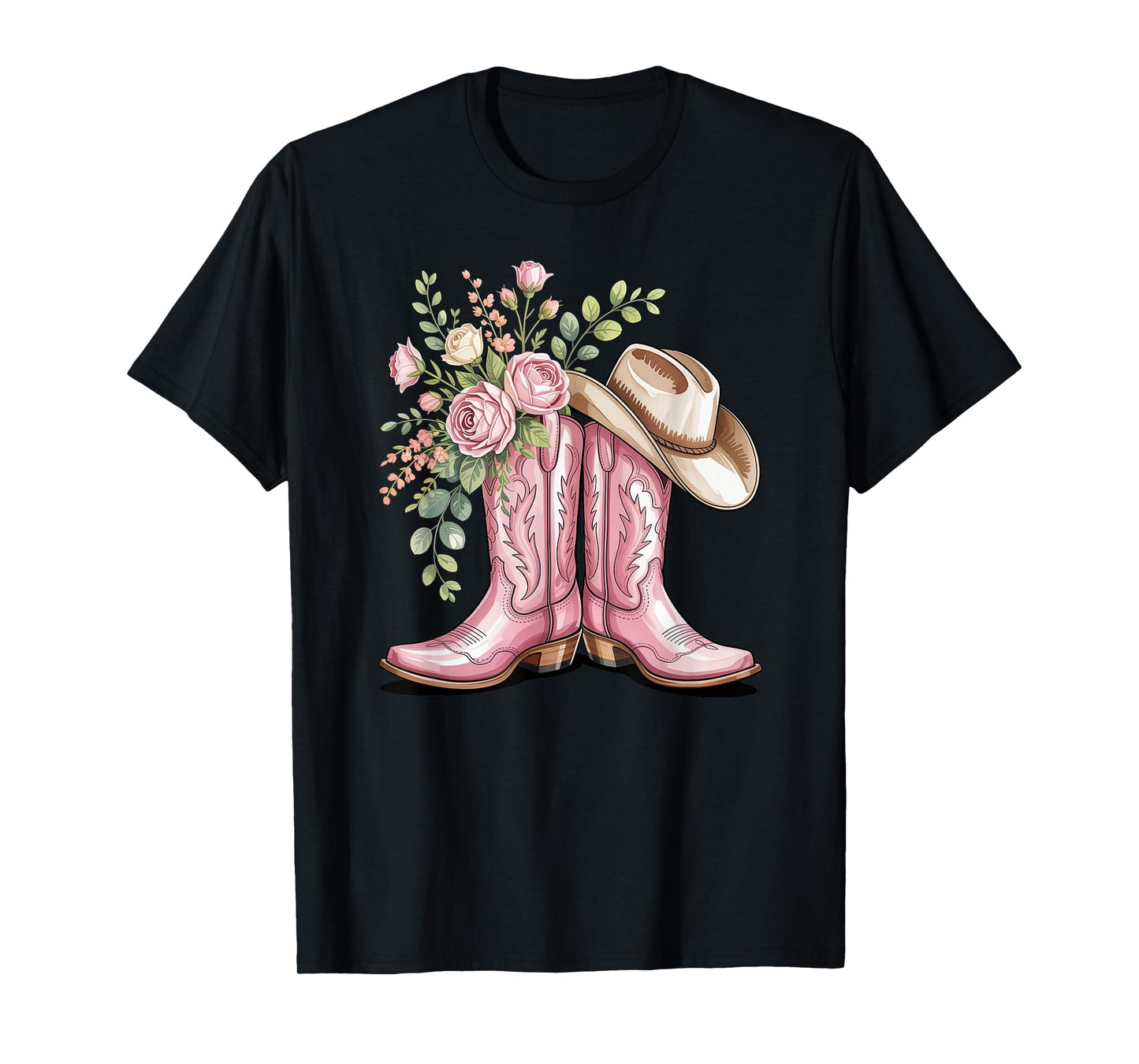 cowboy boot western country cowgirl flowers girl pink woman T-Shirt