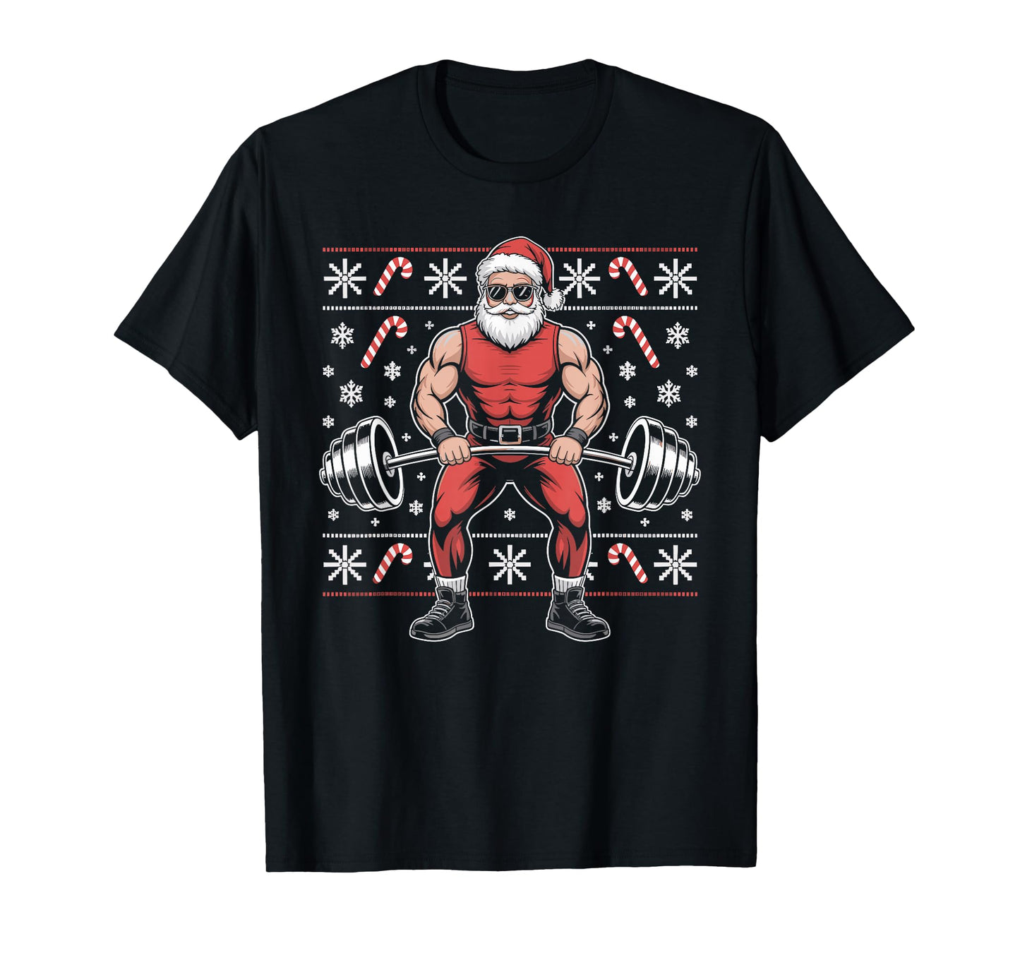 Santa Weightlifting Ugly Christmas Sweater Fitness Deadlift T-Shirt