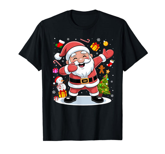 Dabbing Santa Claus Christmas Tree Lights Boys Kids Dab Xmas T-Shirt