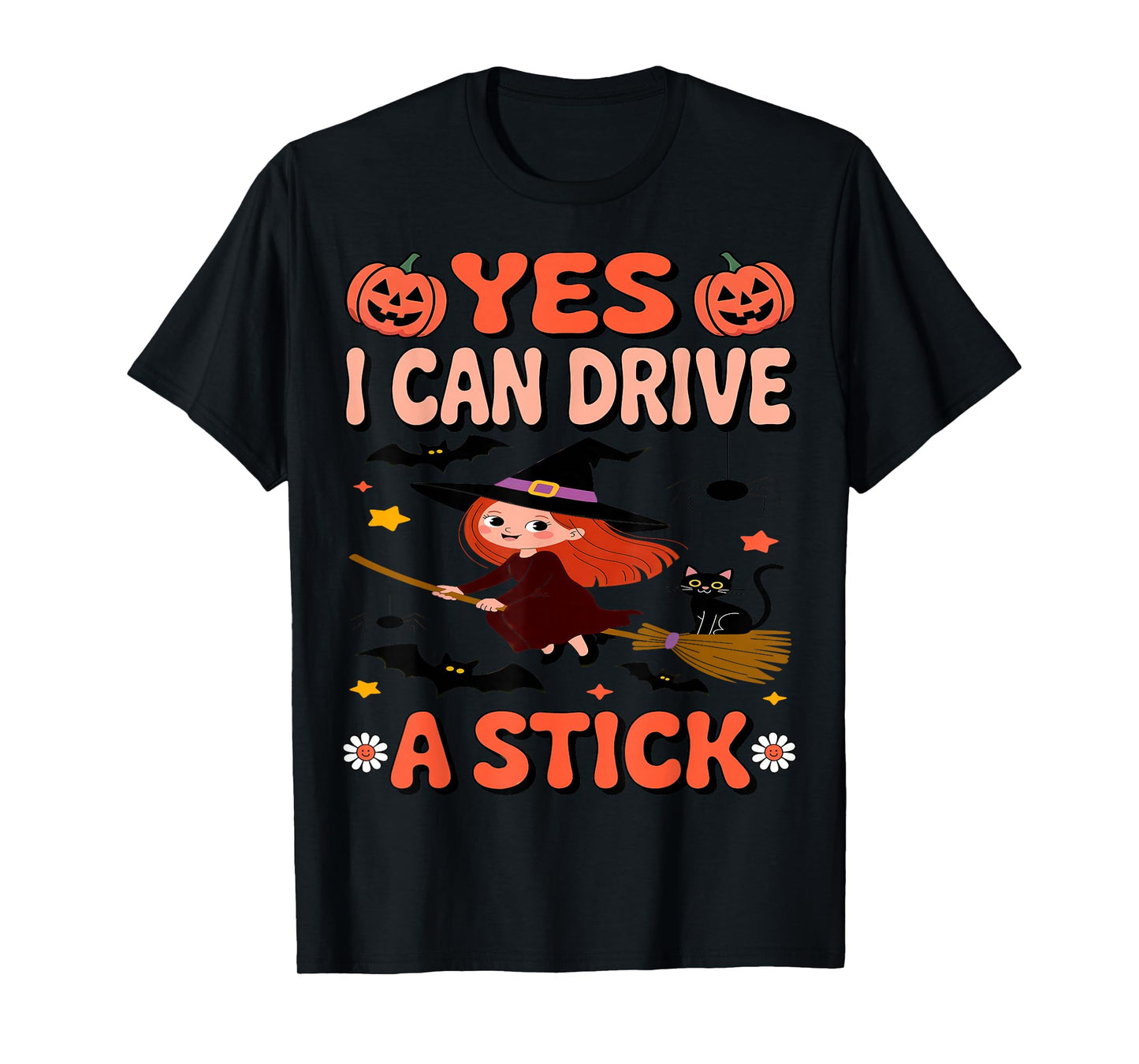 Yes I Can Drive A Stick Funny Halloween Kids Witch Apparel T-Shirt