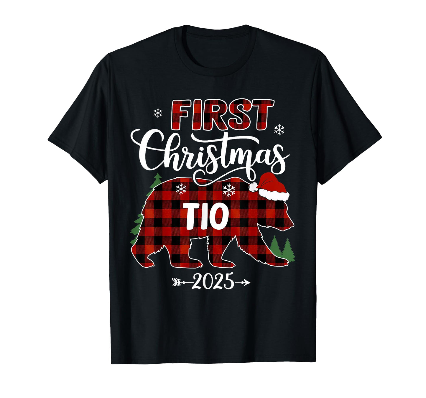 Pregnancy First Christmas TIO Red Plaid Bear Santa 2025 T-Shirt