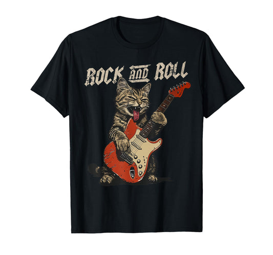 Rock and Roll Guitar Cat Vintage ROCK Guitarist Cat T-Shirt