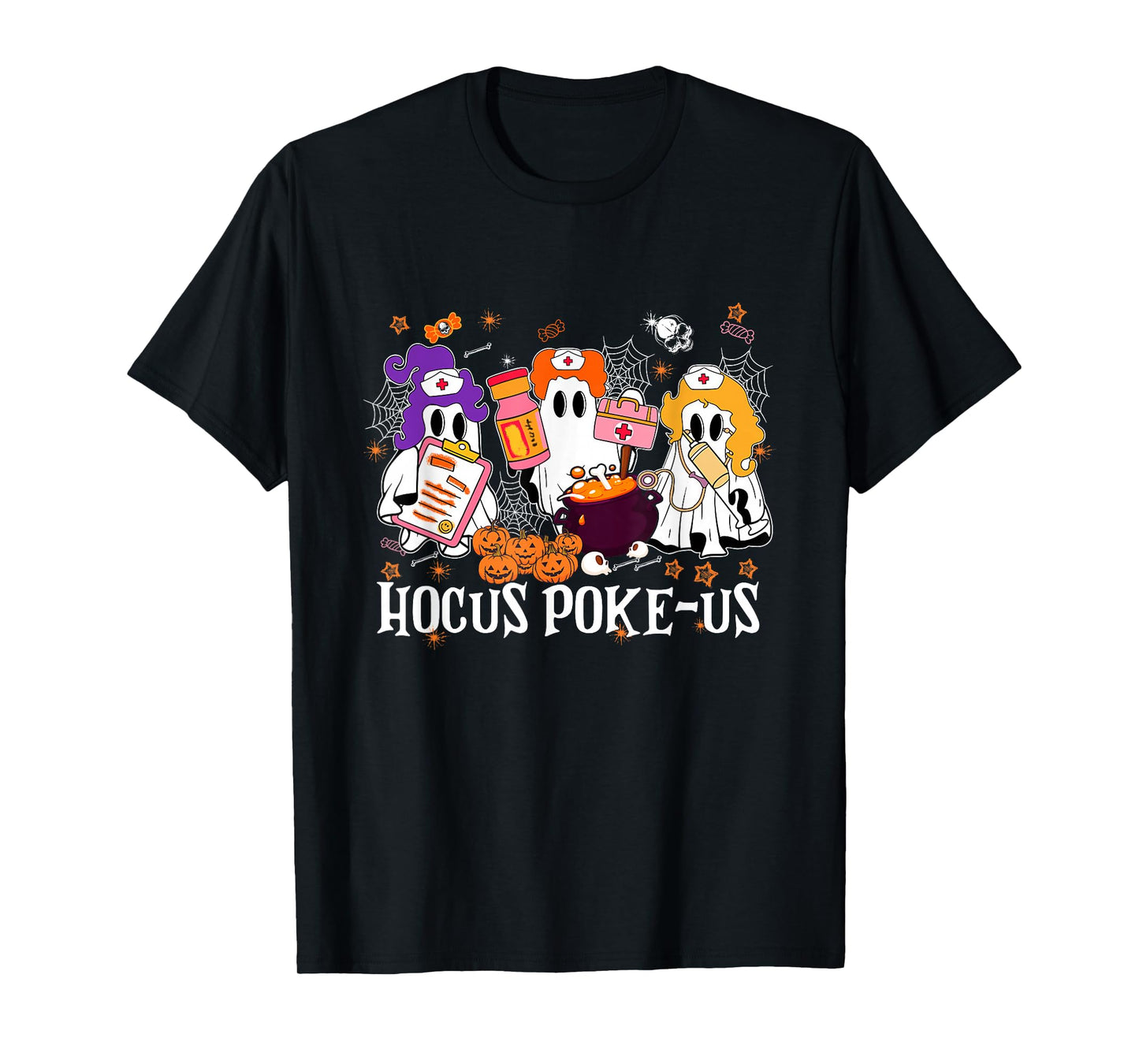 Halloween Ghost Nurse Hocus Poke Us Costume Scrub Top Women T-Shirt