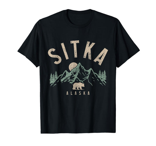 Sitka Alaska Vintage Mountains Grizzly Bear Nature Lover T-Shirt