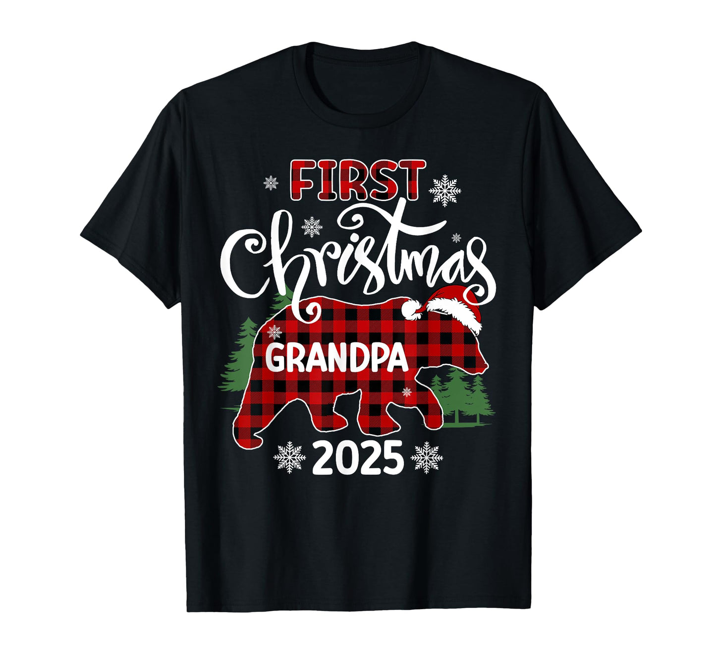 First Christmas Grandpa 2025 Red Plaid Bear Matching Family T-Shirt