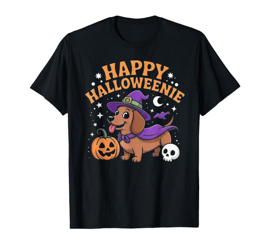 Dachshund Weiner Dog Witch Happy Halloweenie T-Shirt