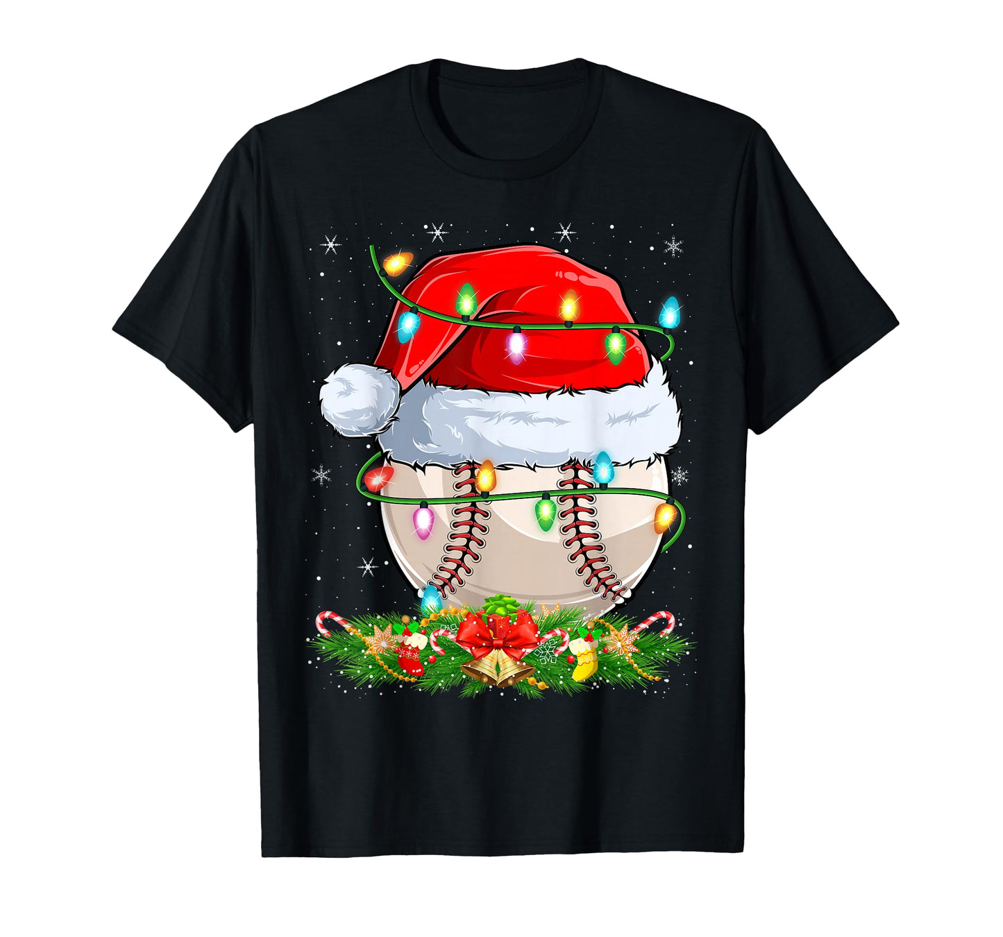 Baseball Christmas Lights Funny Santa Baseball Player Xmas T-Shirt