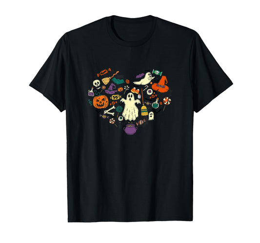 Halloween Heart Women Cute Vintage Graphic Halloween Party T-Shirt