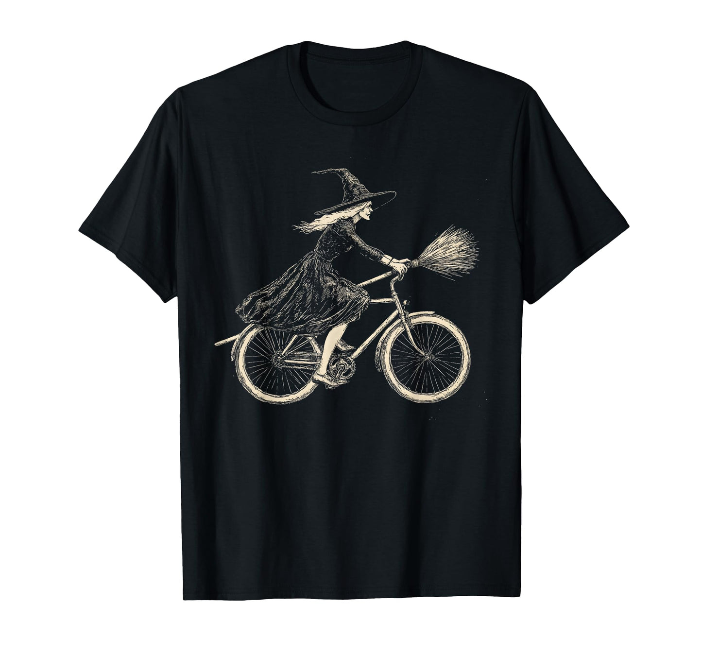 Vintage Halloween Witch on Bicycle Witches Cycling T-Shirt