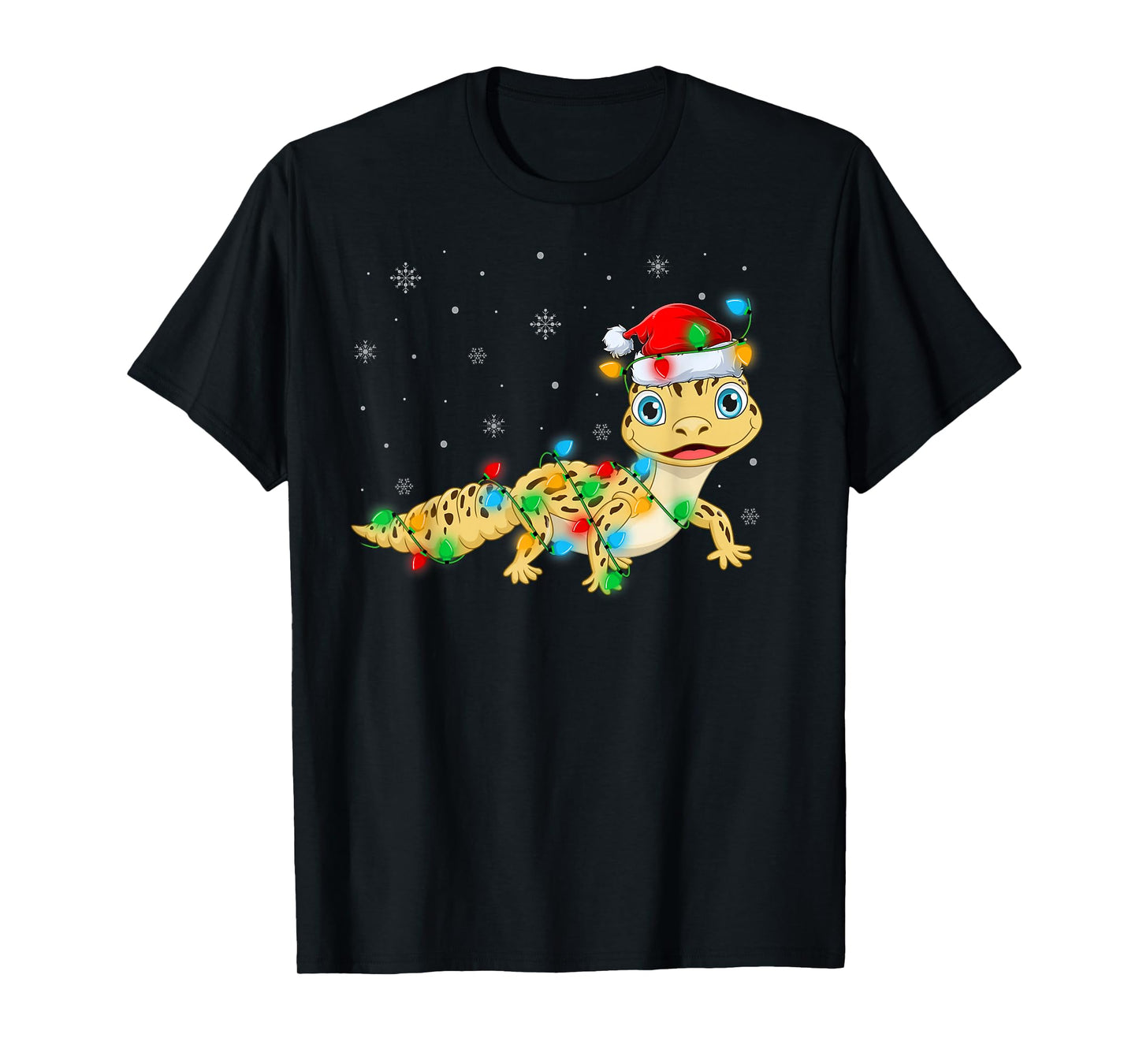 Gecko Lizard Christmas Lights Funny Santa Hat Xmas T-Shirt