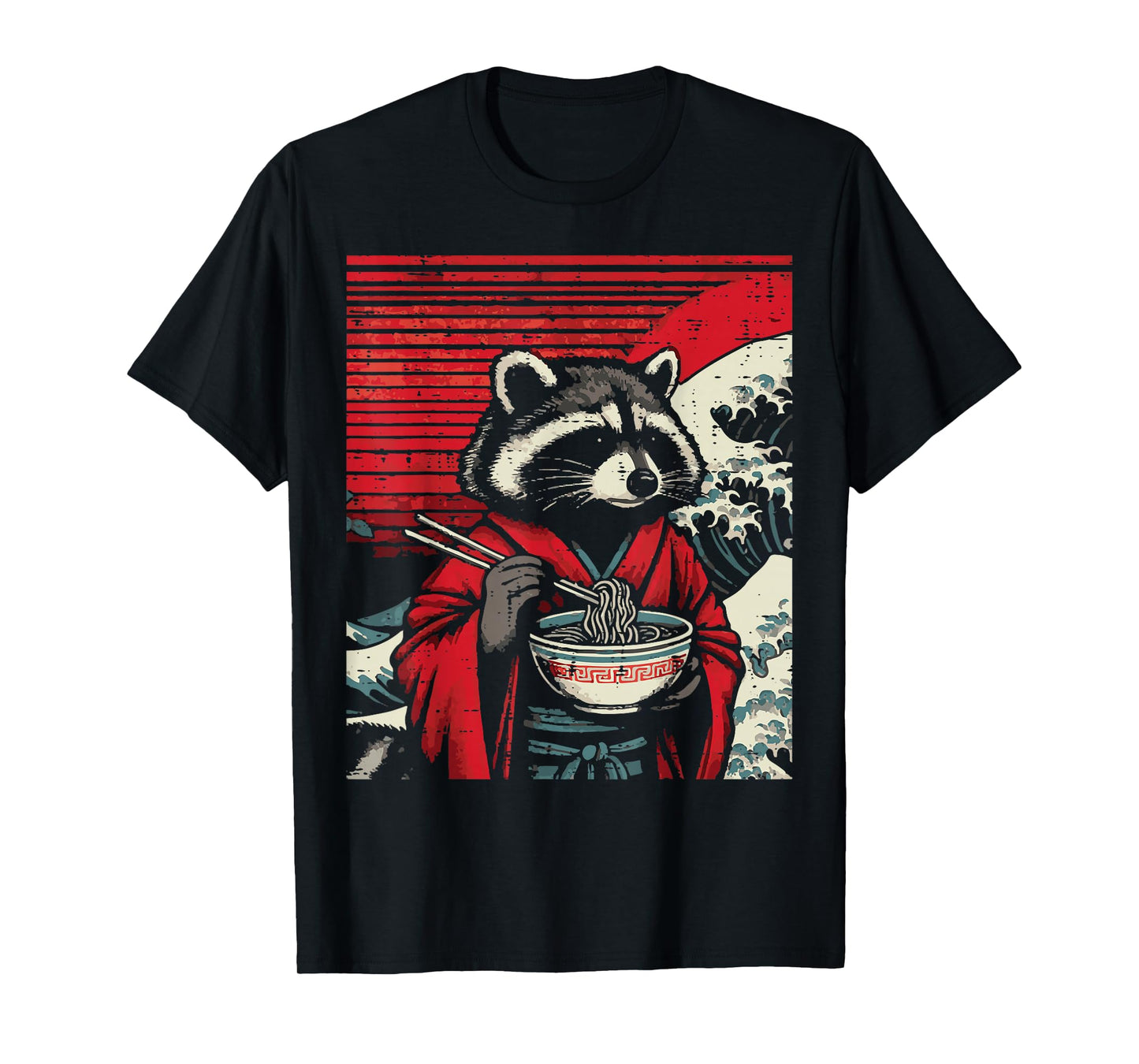 Raccoon Kimono Eating Ramen Japanese Food Art Men Women Kids T-Shirt