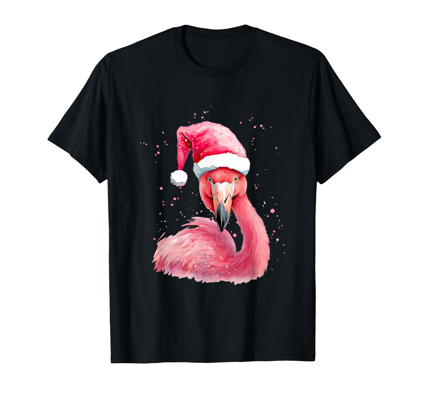 Funny Flamingo Watercolor Christmas Secret Santa hat Xmas T-Shirt