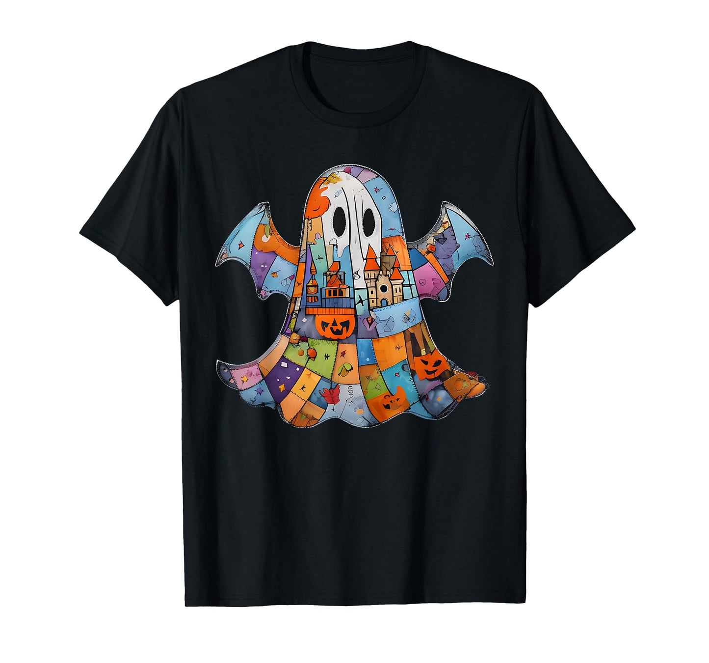 Retro Halloween Ghost Floral Patchwork Haloween Girls Kids T-Shirt