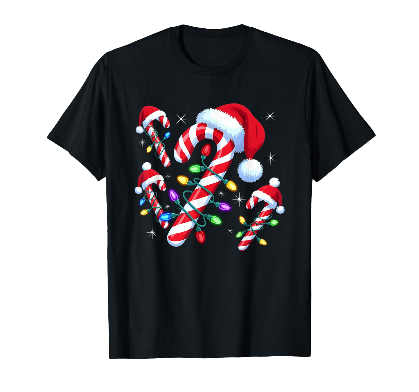 Christmas Candy Cane Santa Hat Xmas Lights Men Women Kids T-Shirt