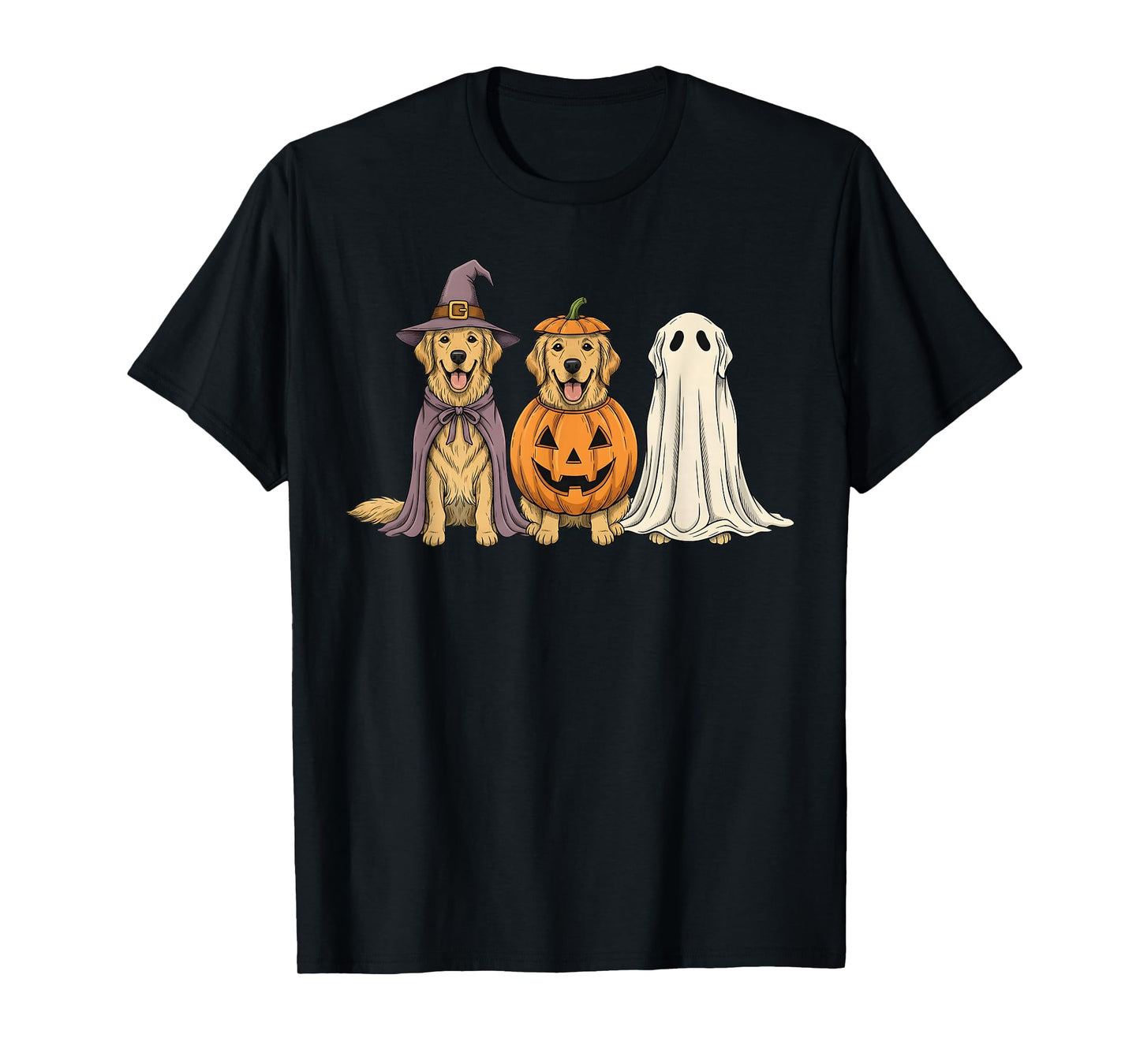 Spooky Ghost Golden Retriever Pumpkin Halloween Dog Lover T-Shirt