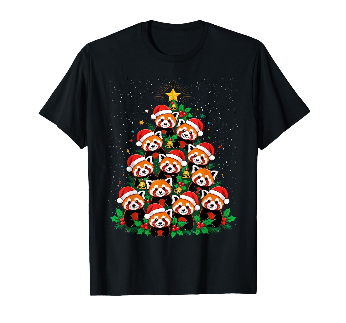 Animal Xmas Tree Santa Hat Red Panda Christmas T-Shirt