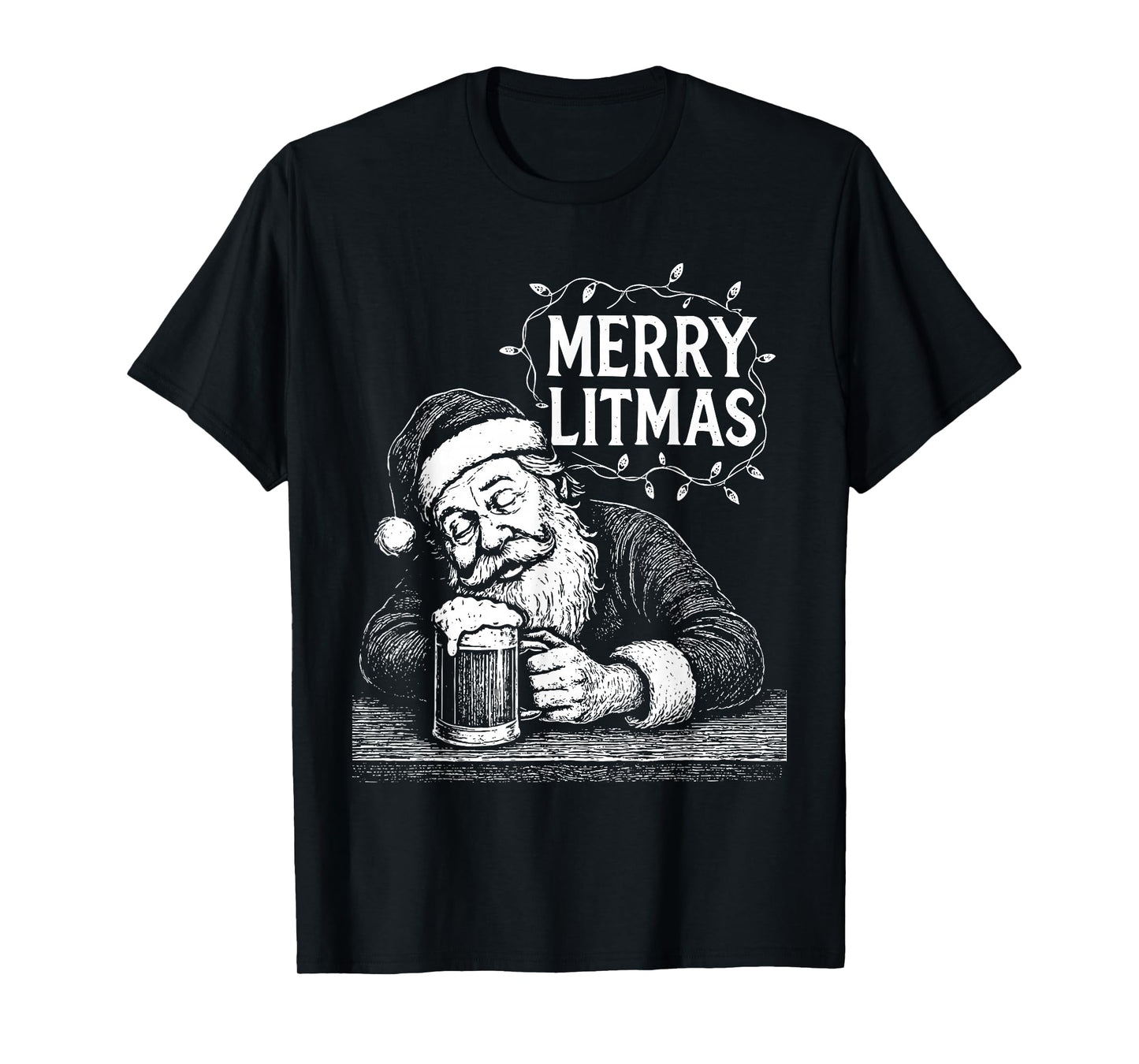 Merry Litmas Funny Drunk Santa Beer Lover Christmas T-Shirt