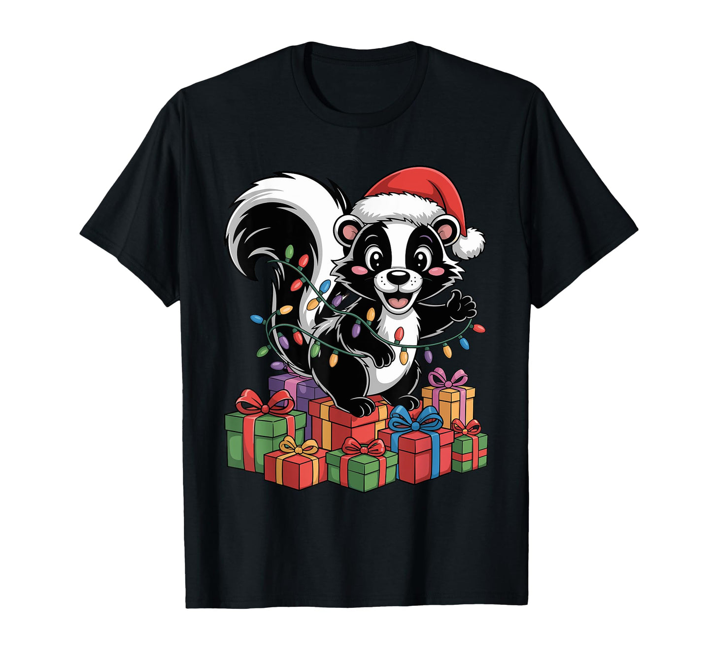 Funny Skunk Santa Hat Animals Lovers Ugly Christmas Pajamas T-Shirt
