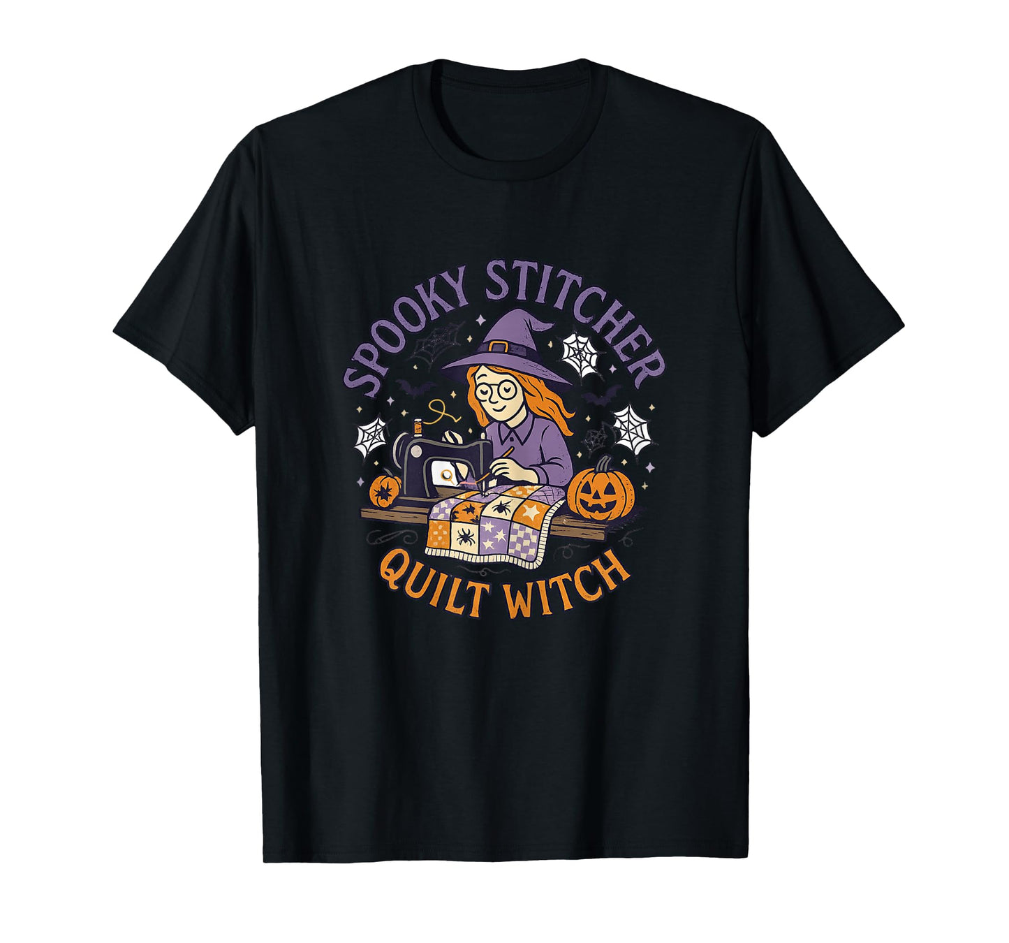 Spooky Stitcher Quilt Witch Halloween Funny Sewing Quilter T-Shirt