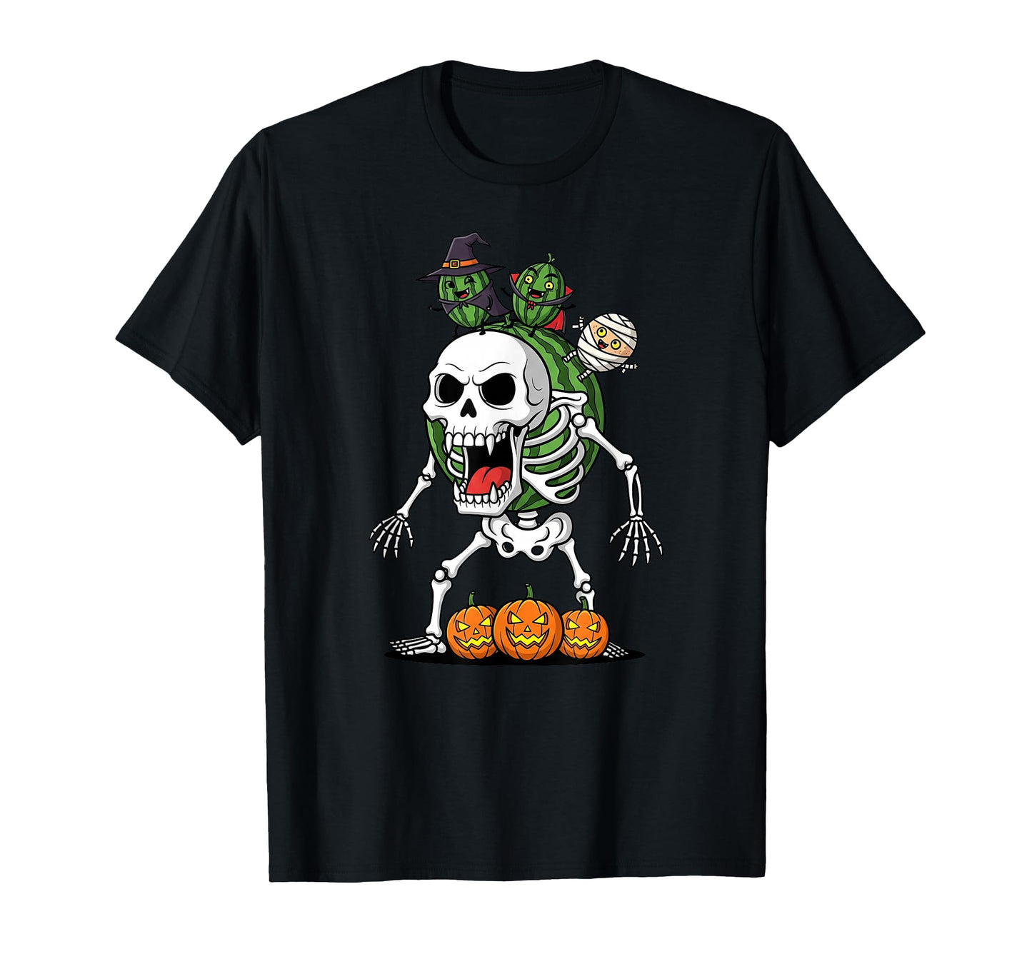 Watermelon Skeleton Mummy Witch Halloween Kids Mens Womens T-Shirt