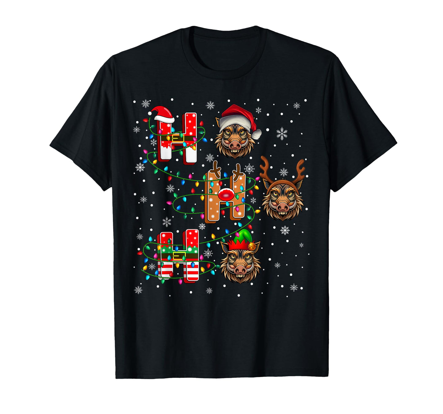 Ho Ho Ho Santa Reindeer Hat Elf Warthog Animal Christmas T-Shirt