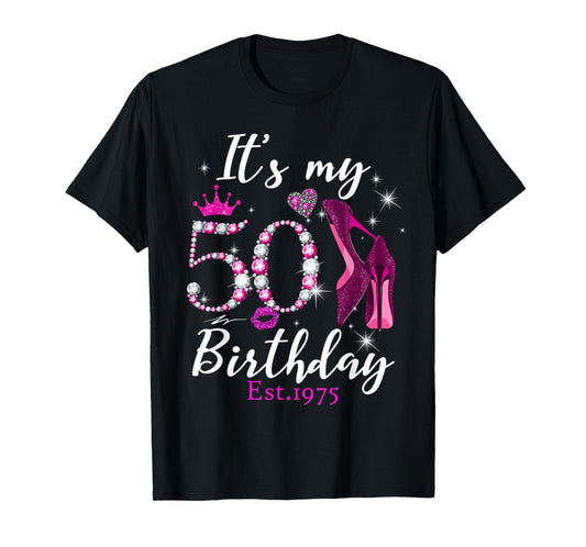 Womens It's My 50th Birthday EST 1975 50 Years Old Diamond T-Shirt